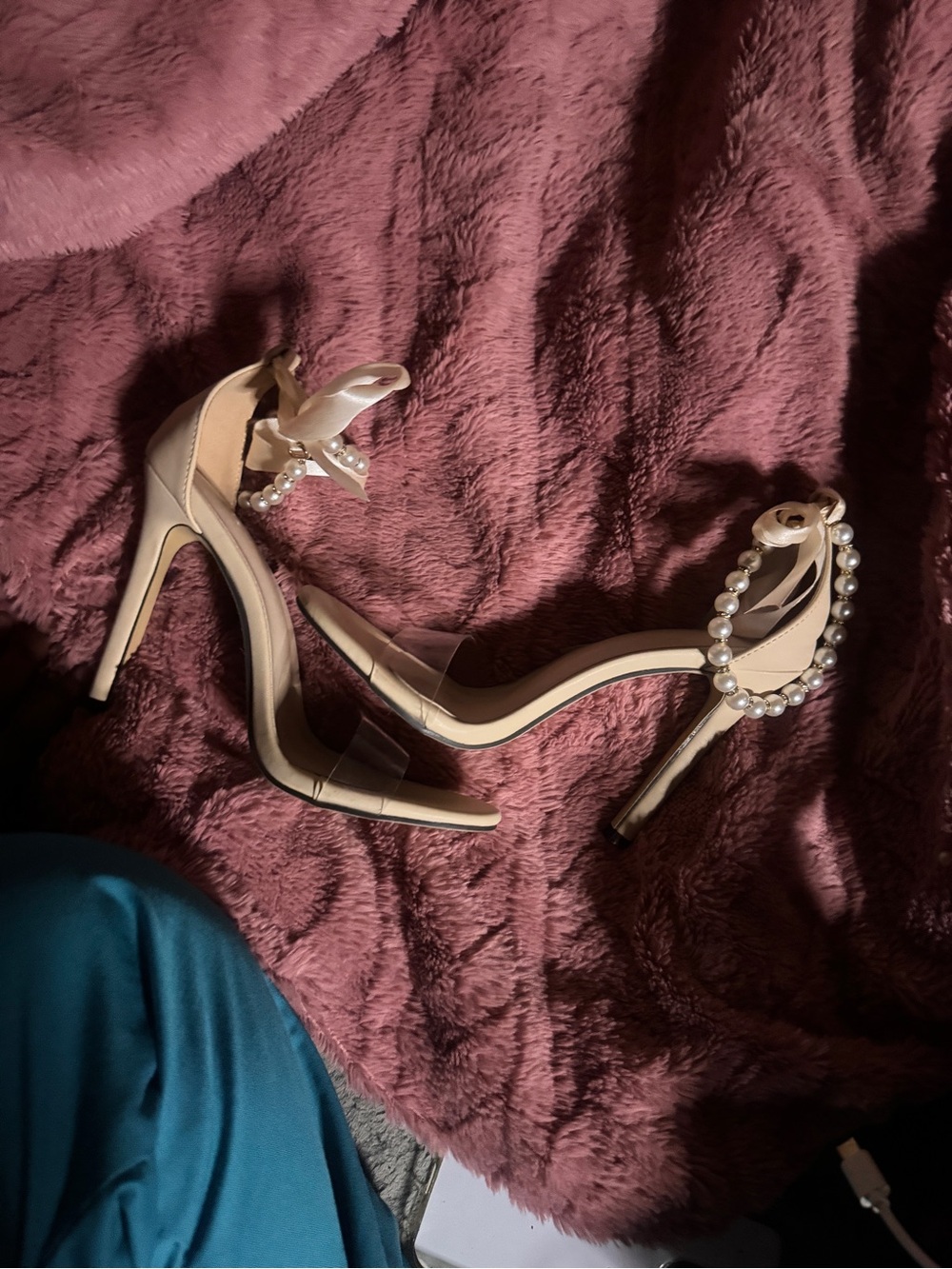 Elegant Pearl-Ankle Nude High Heel Sandals